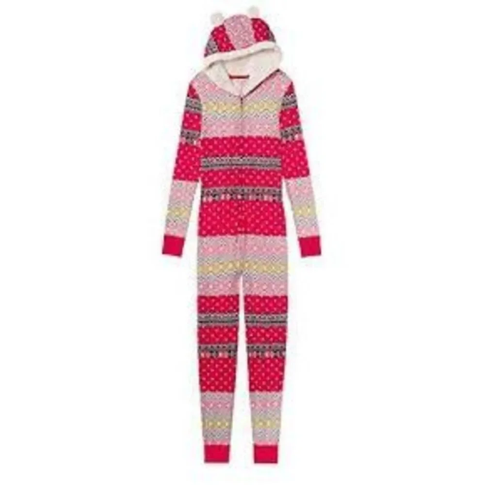 Victoria’s Secret Fair Isle Sherpa Hooded Waffle Weave PJ Pajamas Sz M